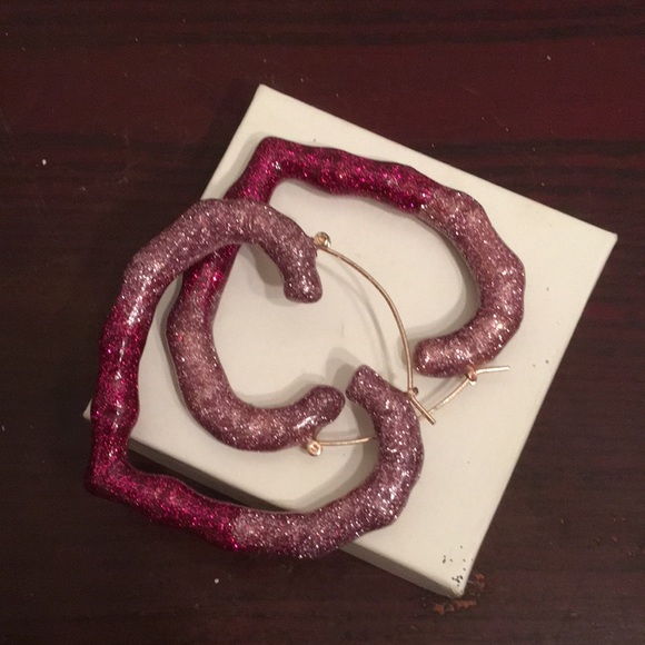 Jewelry - Pink and Red Twisted Hoop Earrings with Sparkle